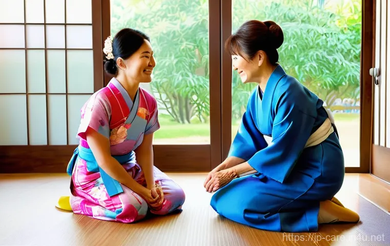 요양병원 환자 가족 후기 - **Prompt:** A heartwarming, photorealistic scene of an adult daughter and son, both in their late 30...