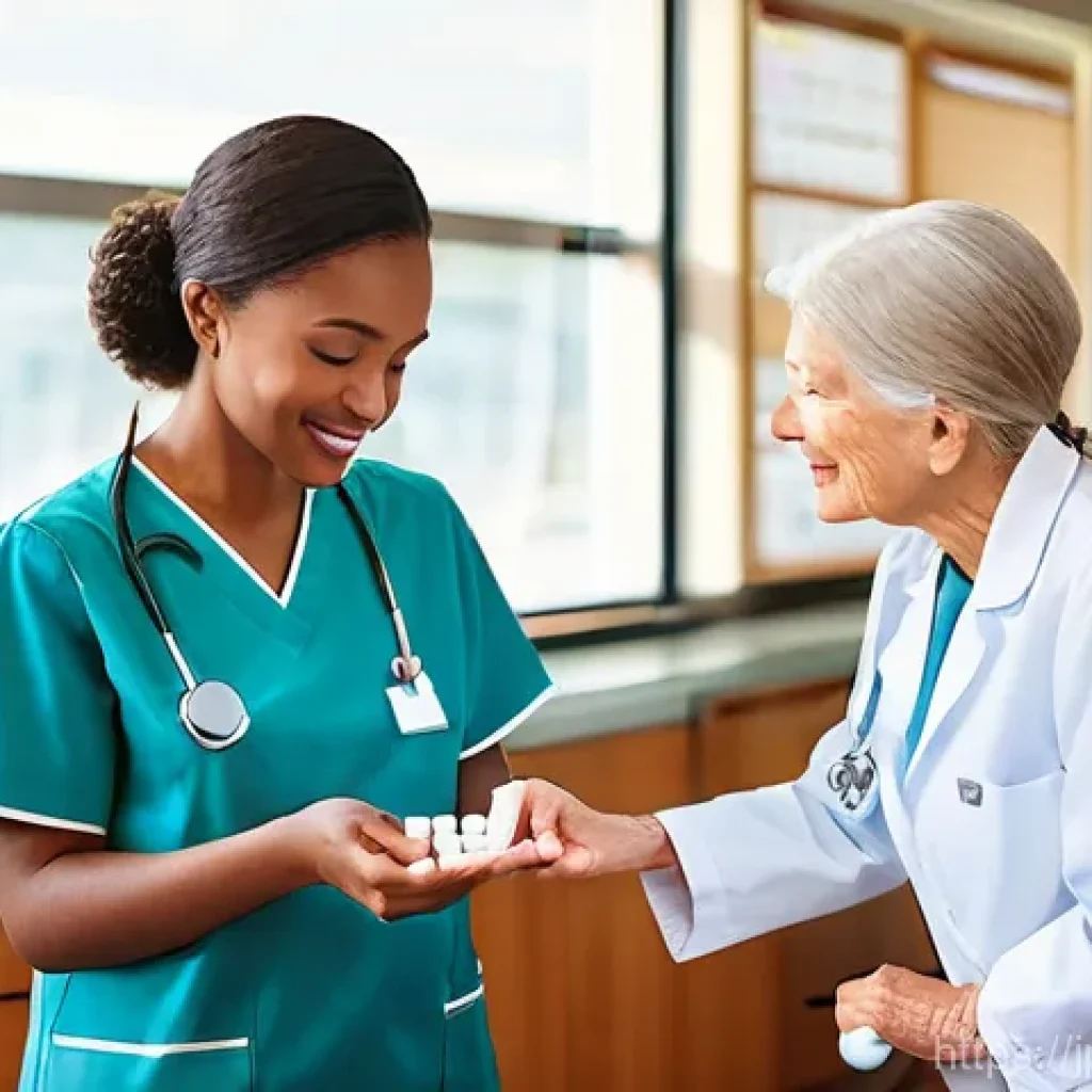 요양병원에서의 약물 치료 사례 - **Prompt 1: Modern Medication Management and Personalization**
"A bright, comforting, and well-o...