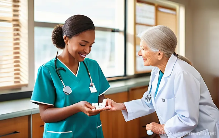 요양병원에서의 약물 치료 사례 - **Prompt 1: Modern Medication Management and Personalization**
    "A bright, comforting, and well-o...